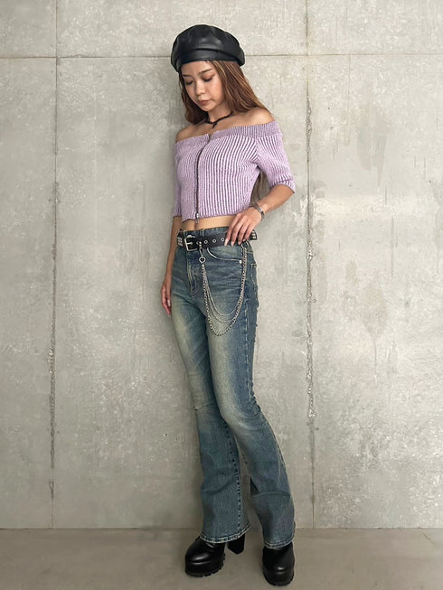 ZIPニットオフショルトップ